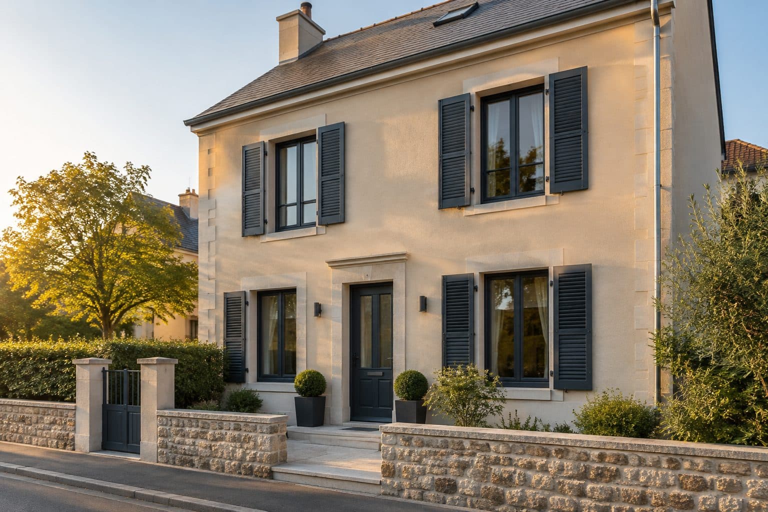 Façade rénovée avec de nouvelles fenêtres en aluminium